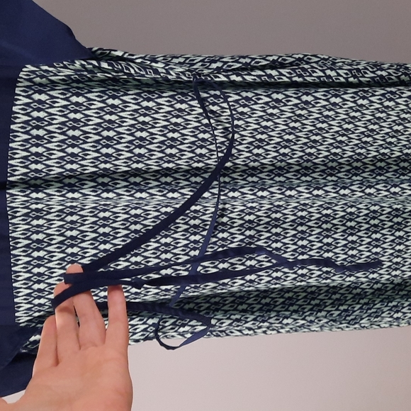 Retro Style Navy Blue Light Mint Short Sleeve Long Ruffle Bottom Maternity dress - Picture 13 of 13